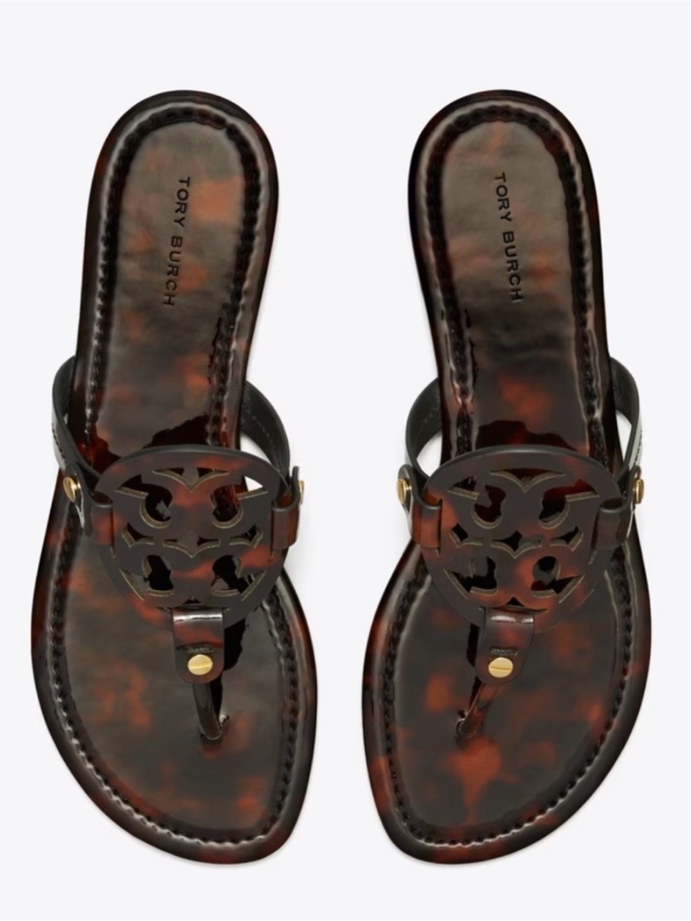 Tory Burch Miller Patent Sandal Tortoise Sz 7.5 Flat Thong - Picture 11 of 12
